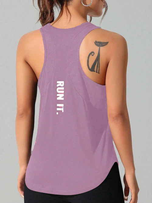Women's stitched letters quick-drying sports vest, breathable net yoga