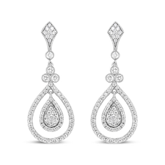 18K White Gold 1 1/4 Cttw Round Diamond Openwork Teardrop-Shaped