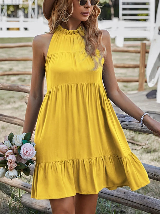 Ruffled Hem Sleeveless Mini Dress