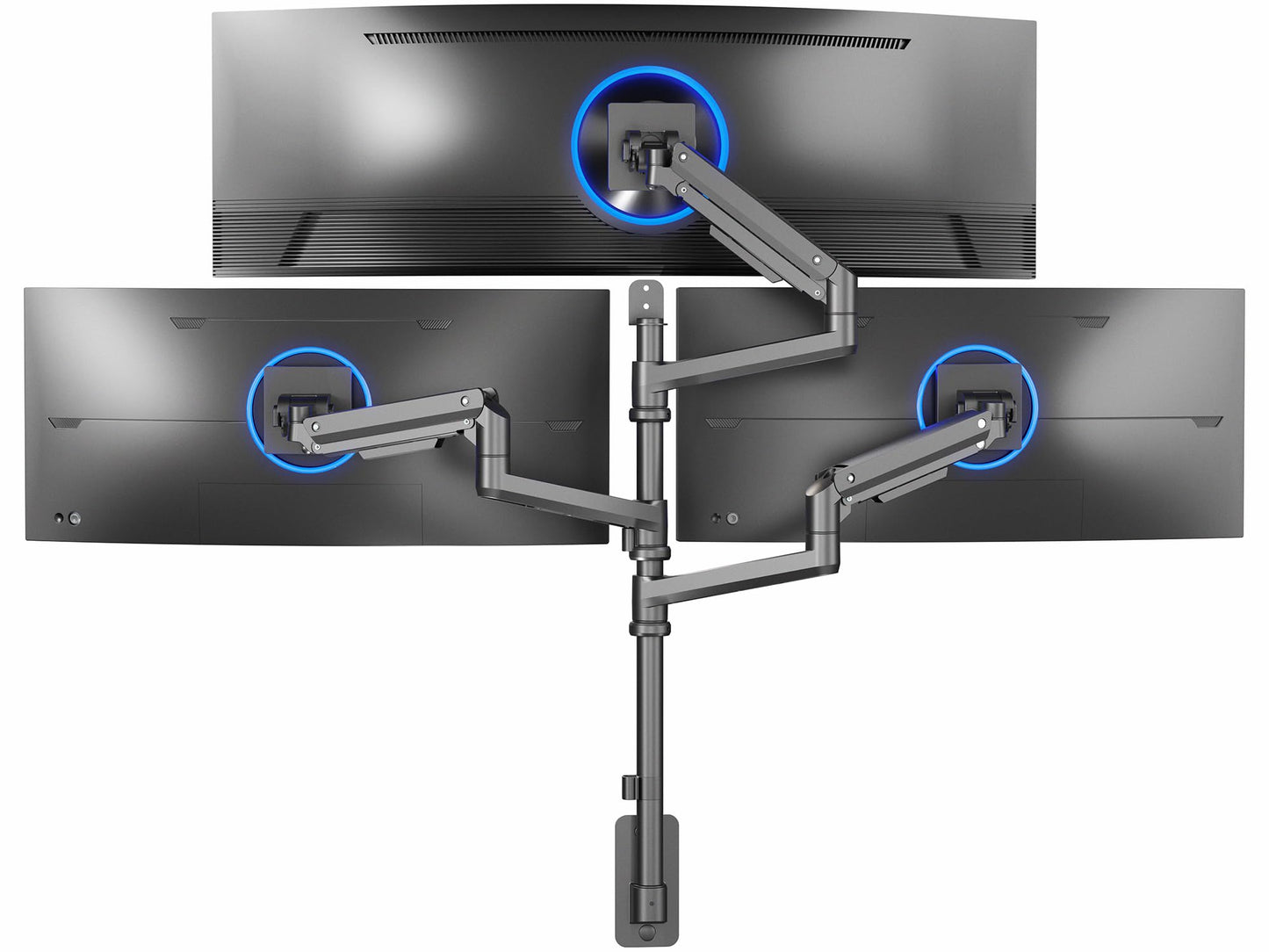 VIVO Pneumatic Arm Triple Ultrawide Monitor Desk Stand for Up to 49 inch Screens with Tempered Glass Base, Holds 3 Ultra Wides Up to 33 lbs Each, Black, STAND-V300FG