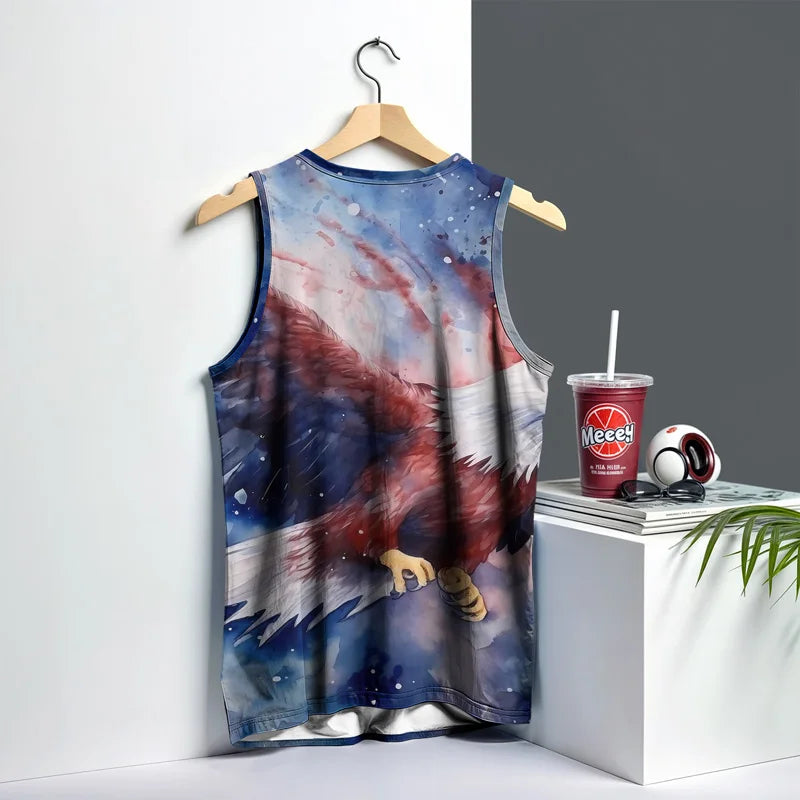 Mens Vest USA Street Fashion Round Neck Sleeveless T Shirt Printed Daily Outdoor Sports Fitness Running Top Eagle Independence