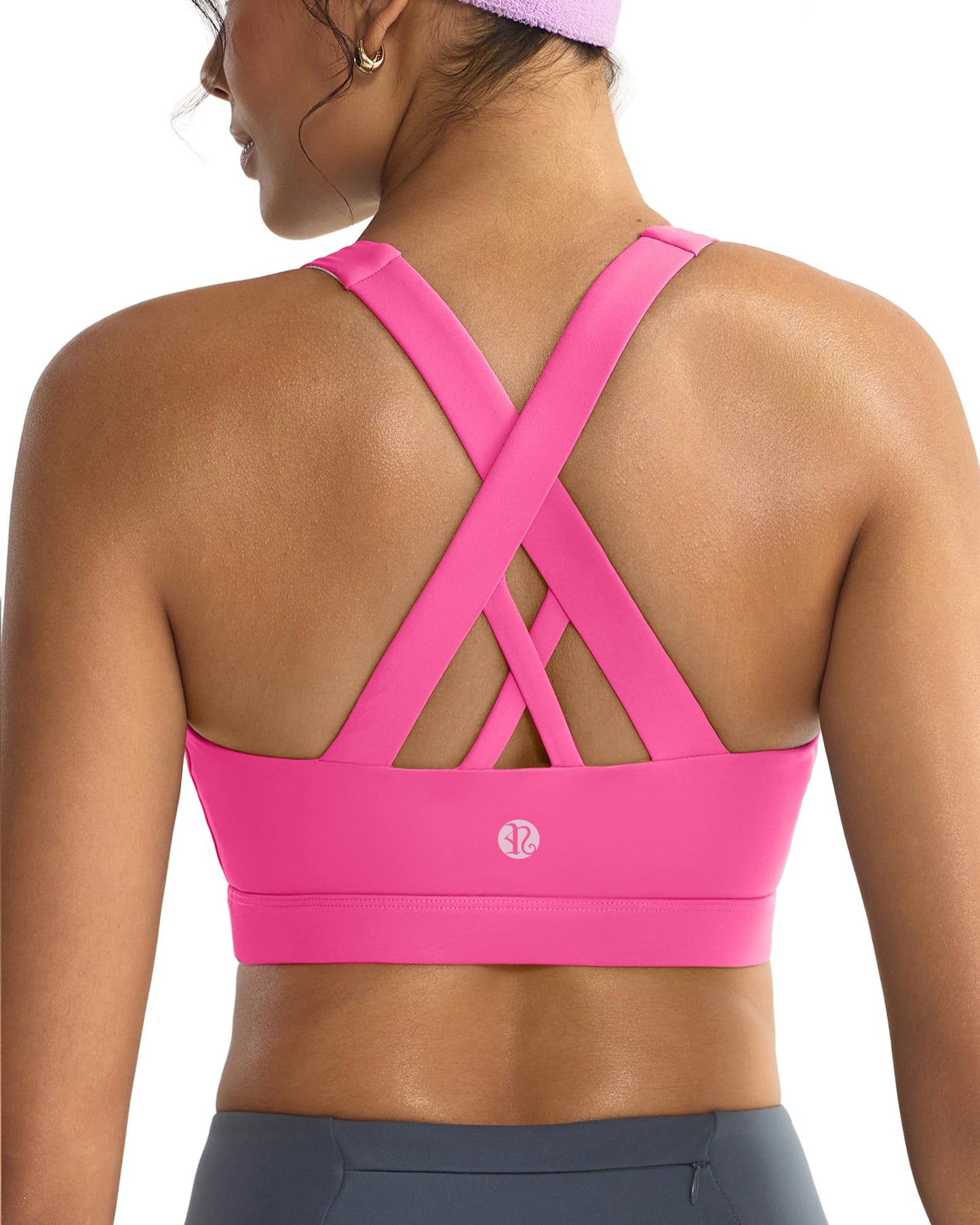 RUNNING GIRL Sports Bras for Women,Padded Strappy Sports Bras Criss-Cross Back Medium Support Sports Bras with Removable Cups