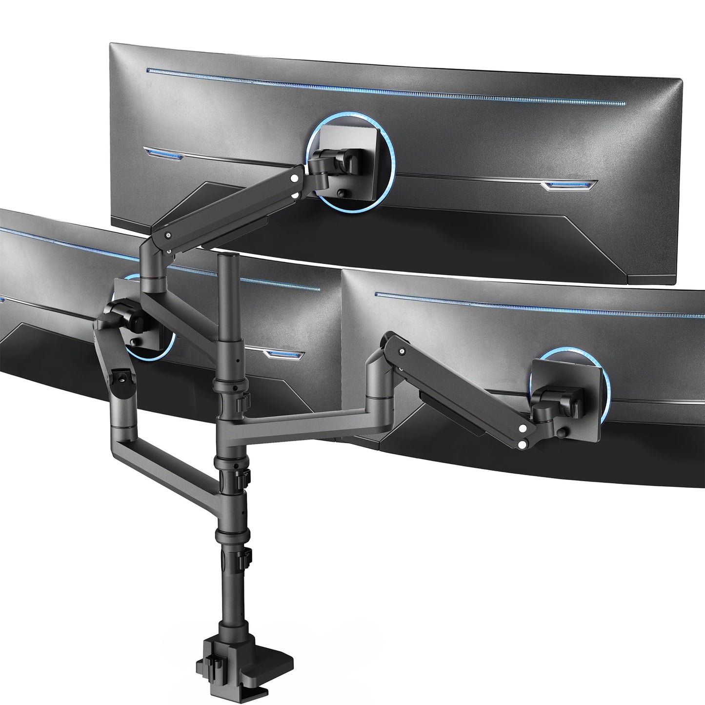 VIVO Pneumatic Arm Triple Ultrawide Monitor Desk Stand for Up to 49 inch Screens with Tempered Glass Base, Holds 3 Ultra Wides Up to 33 lbs Each, Black, STAND-V300FG