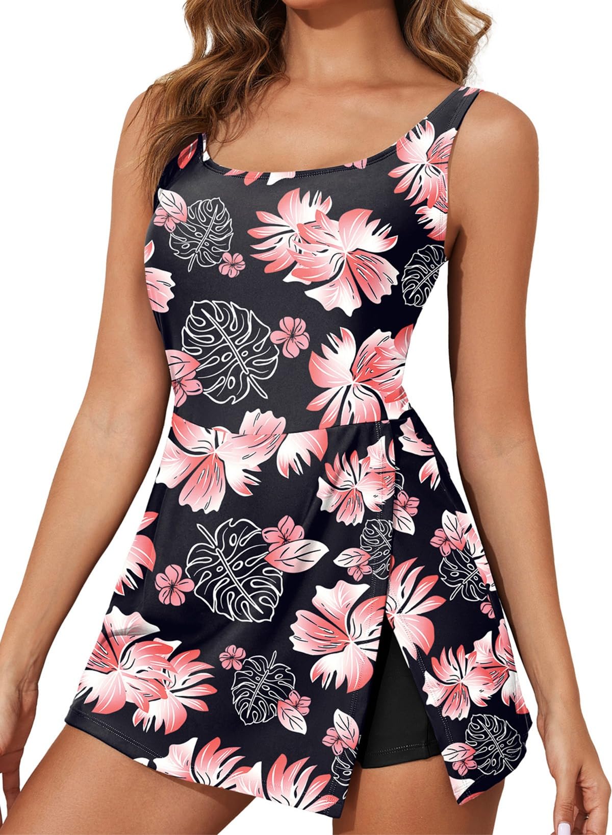 Aleumdr One Piece Swimdress Swimsuit for Women Tummy Control Split Swim Dress Skirt Bathing Suit with Pockets