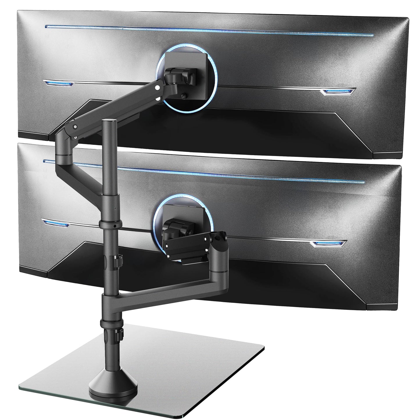 VIVO Pneumatic Arm Triple Ultrawide Monitor Desk Stand for Up to 49 inch Screens with Tempered Glass Base, Holds 3 Ultra Wides Up to 33 lbs Each, Black, STAND-V300FG