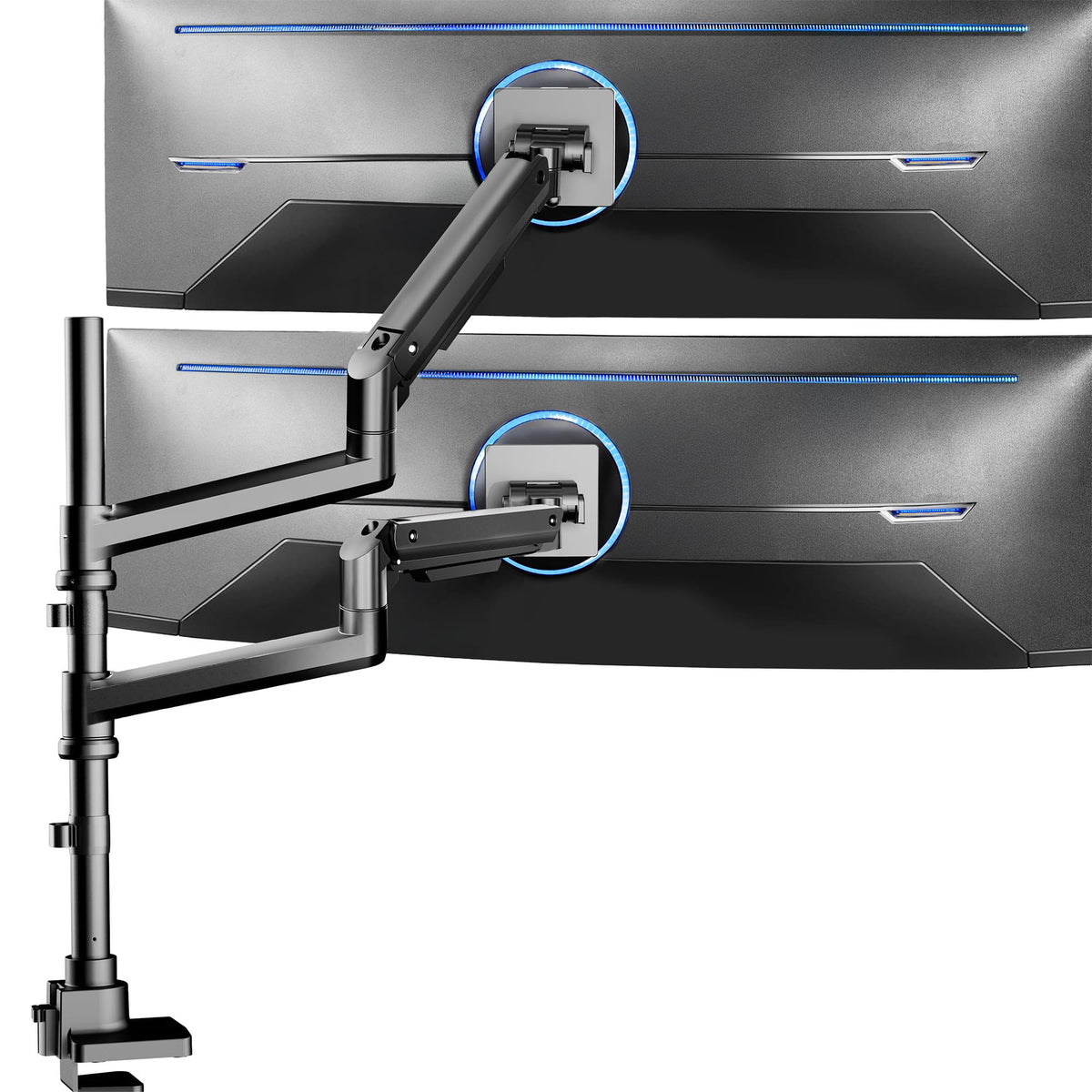 VIVO Pneumatic Arm Triple Ultrawide Monitor Desk Stand for Up to 49 inch Screens with Tempered Glass Base, Holds 3 Ultra Wides Up to 33 lbs Each, Black, STAND-V300FG