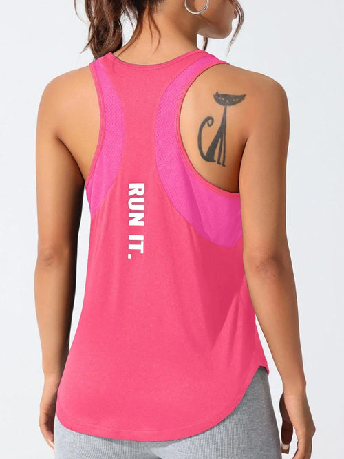 Women's stitched letters quick-drying sports vest, breathable net yoga