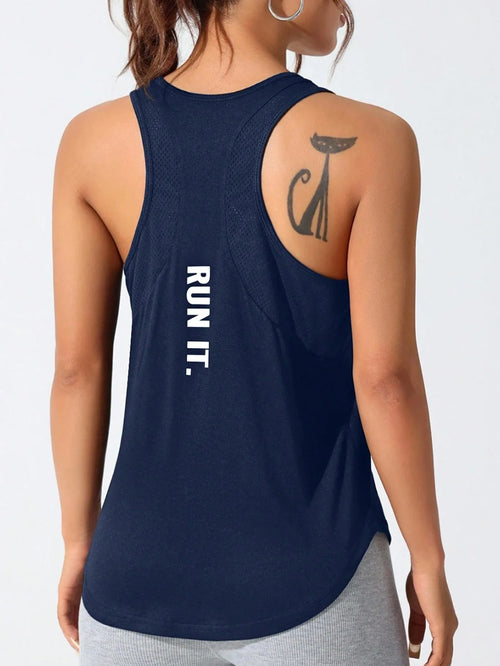 Women's stitched letters quick-drying sports vest, breathable net yoga