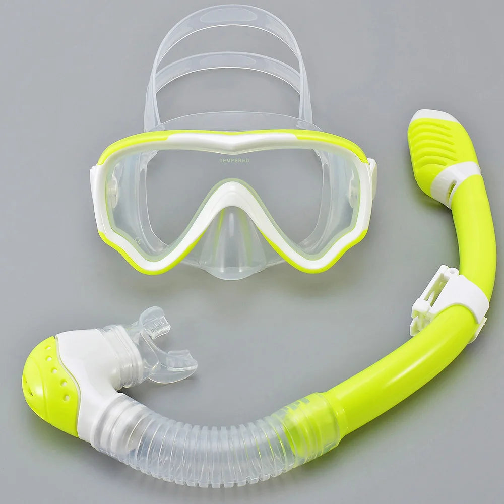 Kids Diving Mask Snorkel Set Swimming Goggles Tempered Glass Panoramic