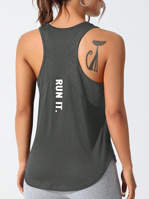 Women's stitched letters quick-drying sports vest, breathable net yoga