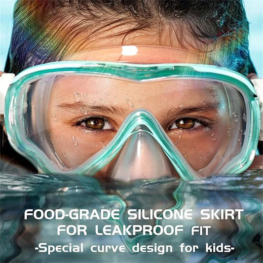 Kids Goggles Snorkel Set with Nose Cover Anti-Fog Diving Mask Swimming