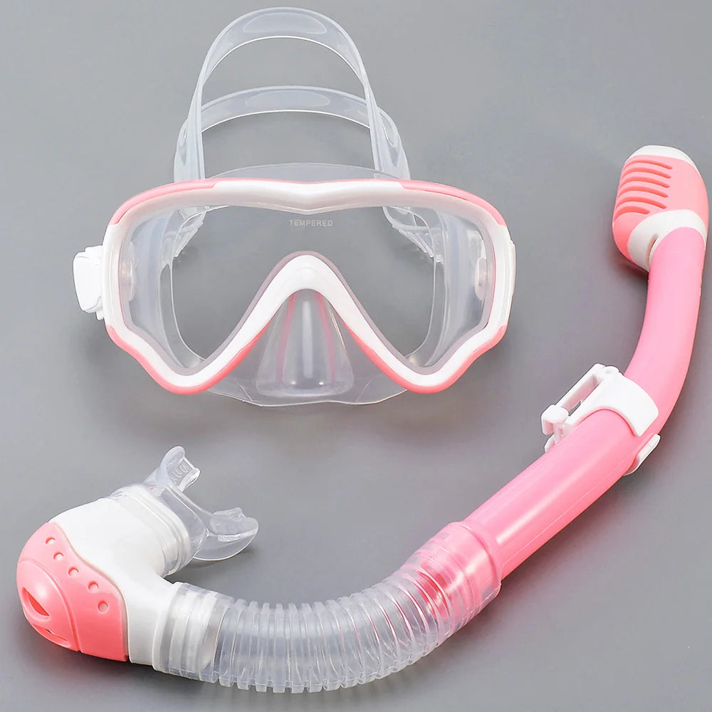 Kids Diving Mask Snorkel Set Swimming Goggles Tempered Glass Panoramic