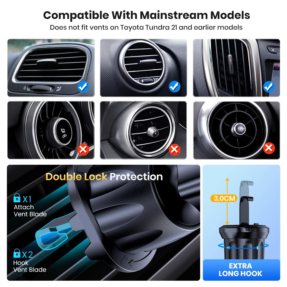 TOPK Car Phone Holder Mount Air Vent Upgrade Auto-Locking Hook Clip