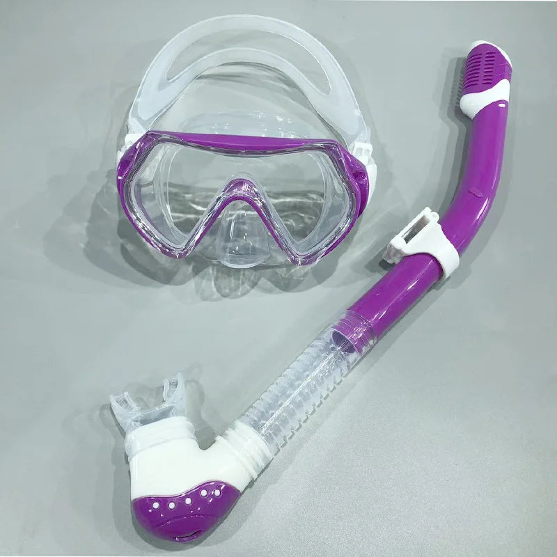 Kids Goggles Snorkel Set with Nose Cover Anti-Fog Diving Mask Swimming
