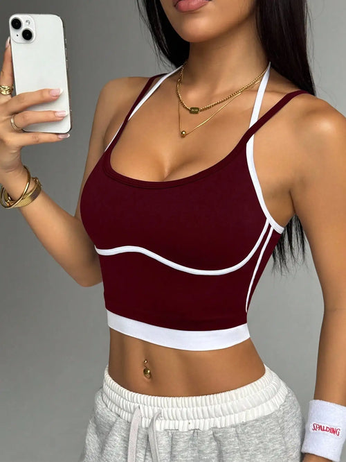 Color blocking non steel ring beautiful back sports vest for women's