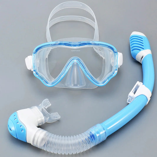 Kids Diving Mask Snorkel Set Swimming Goggles Tempered Glass Panoramic