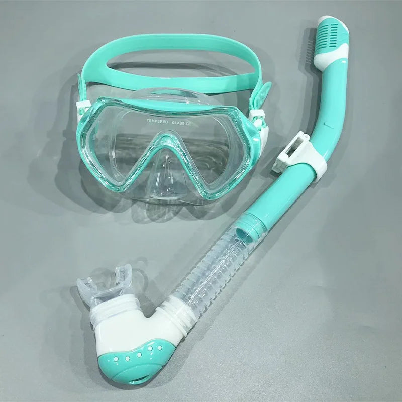 Kids Goggles Snorkel Set with Nose Cover Anti-Fog Diving Mask Swimming