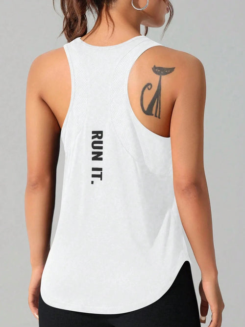 Women's stitched letters quick-drying sports vest, breathable net yoga