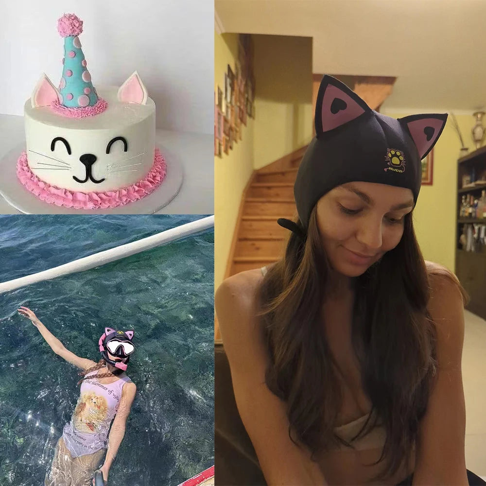 Cat Ears Diving Hood 3mm Neoprene Wetsuit Hood Cute Women Swim Cap for