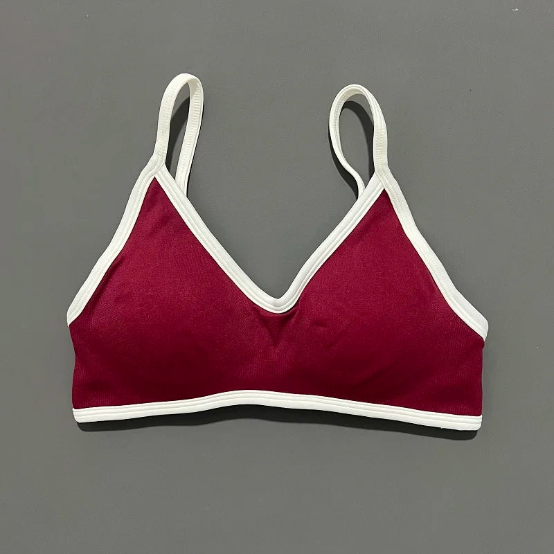 HISTELLO Sports Bra Women Sexy Knitted Underwear Contrastline Bra Top