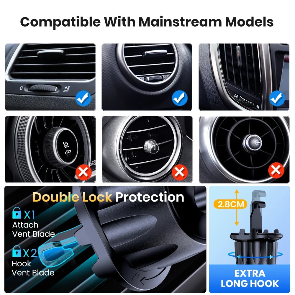 TOPK Car Phone Mount Holder Air Vent Upgraded Metal Hook Universal
