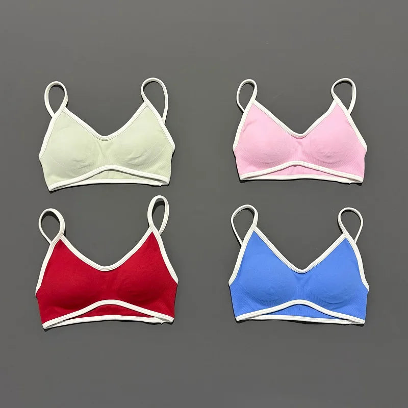 HISTELLO Sports Bra Women Sexy Knitted Underwear Contrastline Bra Top