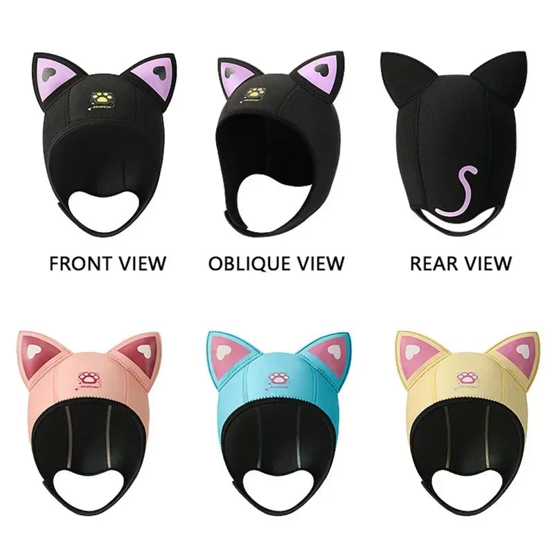 Cat Ears Diving Hood 3mm Neoprene Wetsuit Hood Cute Women Swim Cap for