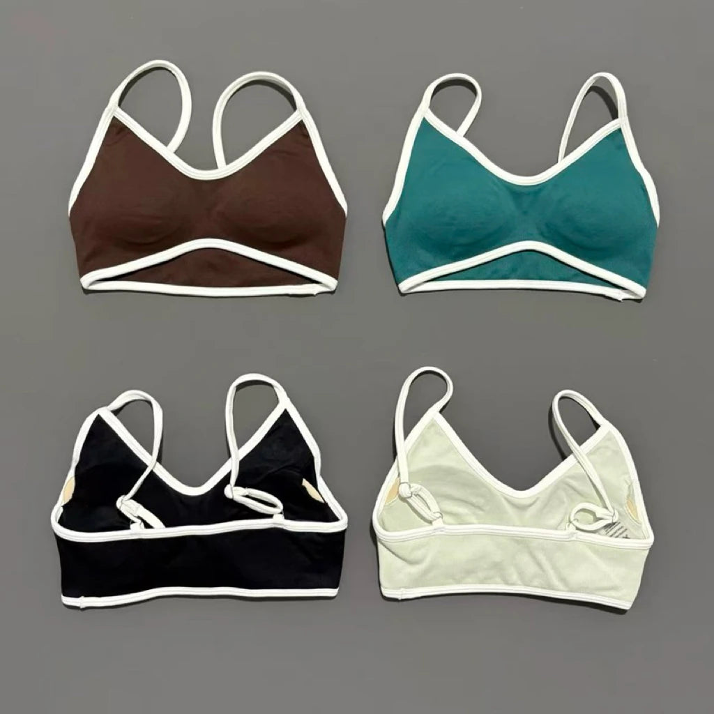 HISTELLO Sports Bra Women Sexy Knitted Underwear Contrastline Bra Top