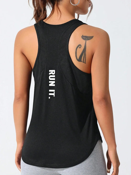 Women's stitched letters quick-drying sports vest, breathable net yoga