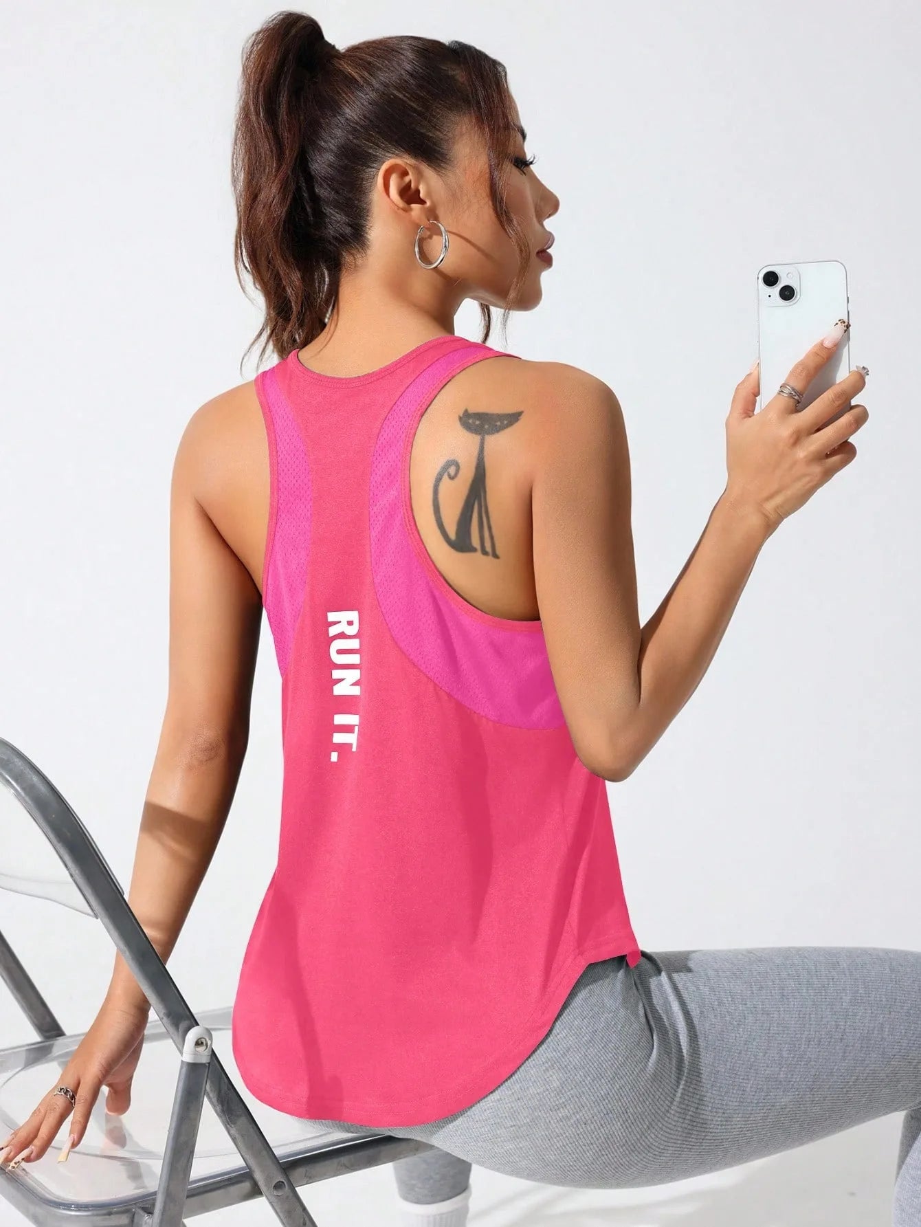 Women's stitched letters quick-drying sports vest, breathable net yoga