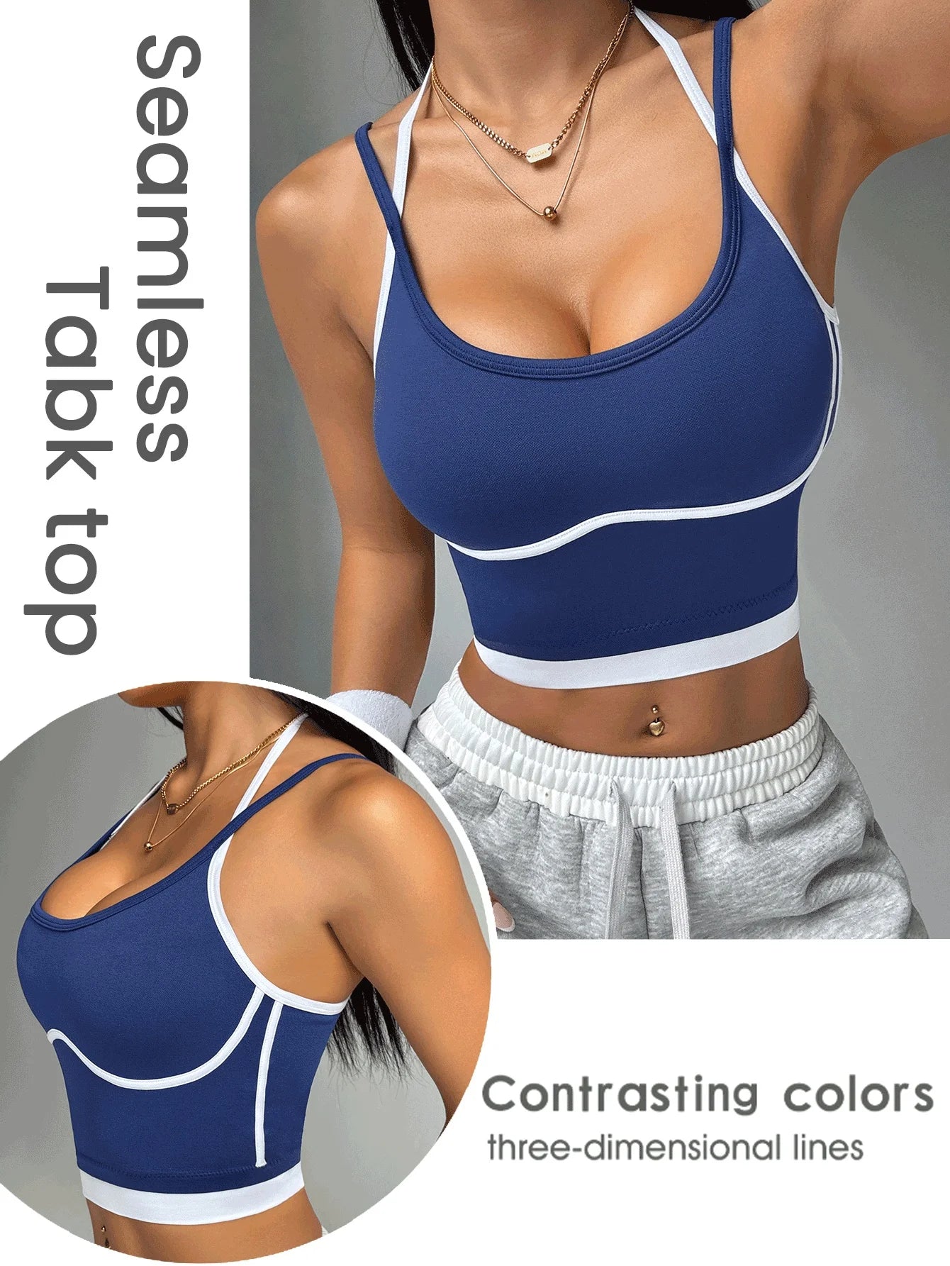 Color blocking non steel ring beautiful back sports vest for women's