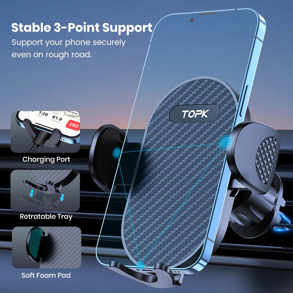TOPK Car Phone Mount Holder Air Vent Upgraded Metal Hook Universal