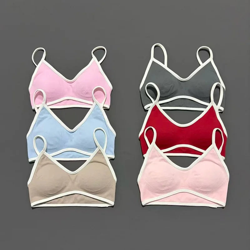 HISTELLO Sports Bra Women Sexy Knitted Underwear Contrastline Bra Top
