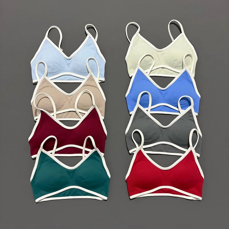 HISTELLO Sports Bra Women Sexy Knitted Underwear Contrastline Bra Top