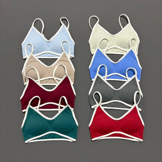 HISTELLO Sports Bra Women Sexy Knitted Underwear Contrastline Bra Top