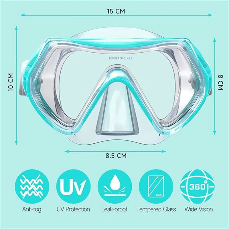 Kids Goggles Snorkel Set with Nose Cover Anti-Fog Diving Mask Swimming