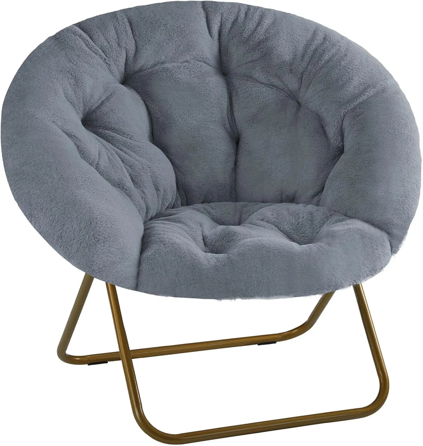 Saucer Chair With Soft And Thi Padded Seat Metal Frame, Modern Style Folding Cozy Chair For Bedroom, Living Room,Xl, Grey