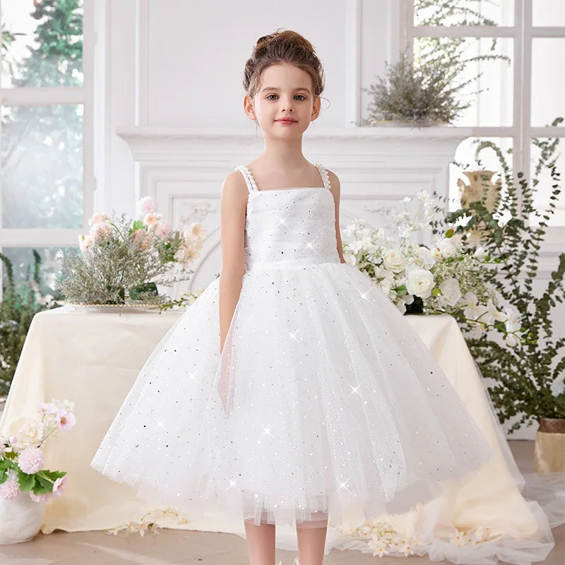 Girls Party Dress kids Elegant White Bridesmaid Dresses Wedding Prom Gown Birthday Party Luxury Evening Dress For Little Girls