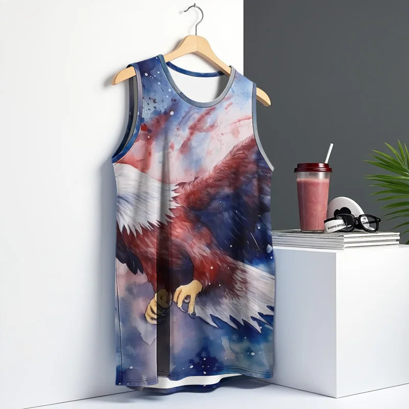 Mens Vest USA Street Fashion Round Neck Sleeveless T Shirt Printed Daily Outdoor Sports Fitness Running Top Eagle Independence