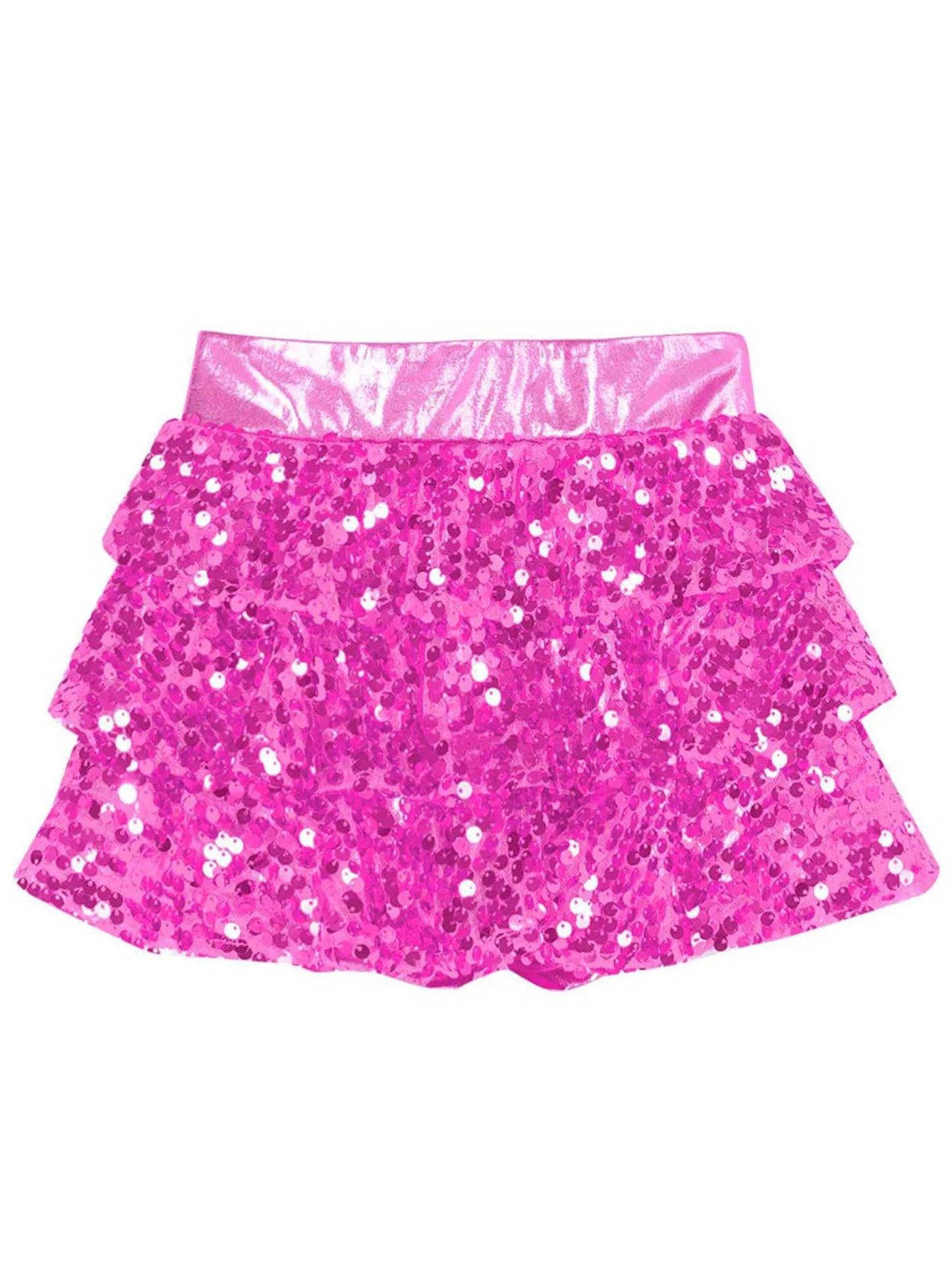 Girls Metallic Culottes Dance Skirt 2025 Kids Shiny Sequins Elastic Waistband Tiered Ruffled Skirted Birthday Party Costume