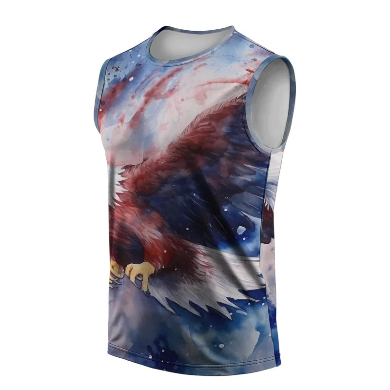 Mens Vest USA Street Fashion Round Neck Sleeveless T Shirt Printed Daily Outdoor Sports Fitness Running Top Eagle Independence
