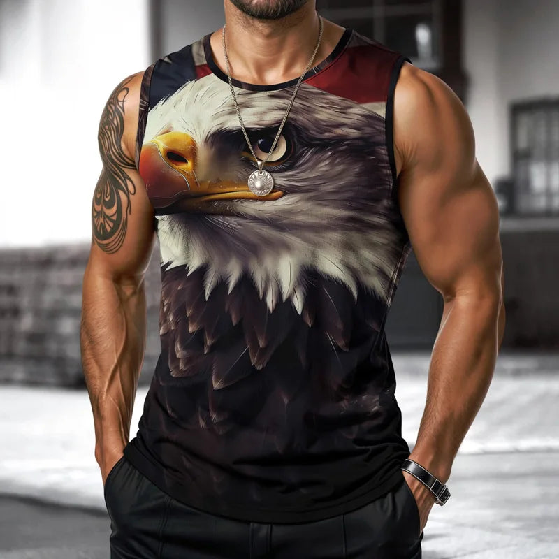 Mens Vest USA Street Fashion Round Neck Sleeveless T Shirt Printed Daily Outdoor Sports Fitness Running Top Eagle Independence