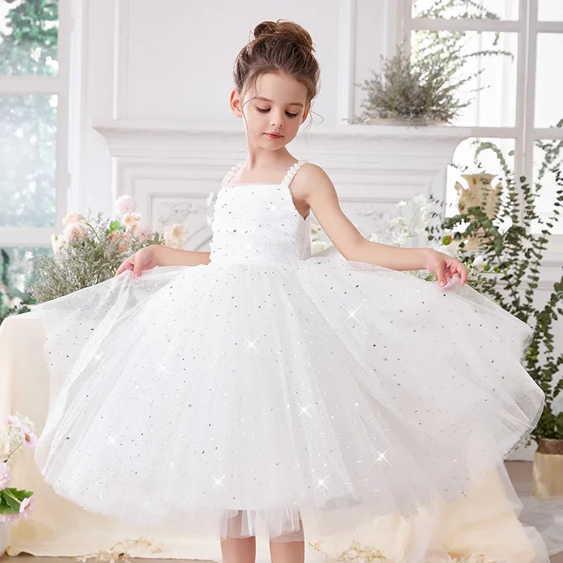 Girls Party Dress kids Elegant White Bridesmaid Dresses Wedding Prom Gown Birthday Party Luxury Evening Dress For Little Girls