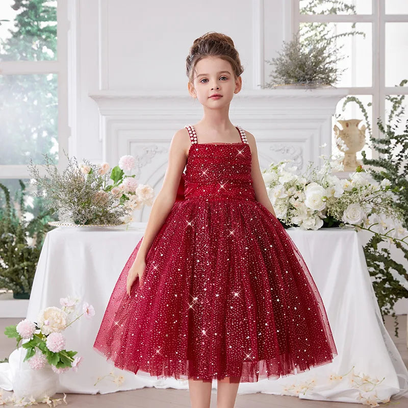 Girls Party Dress kids Elegant White Bridesmaid Dresses Wedding Prom Gown Birthday Party Luxury Evening Dress For Little Girls