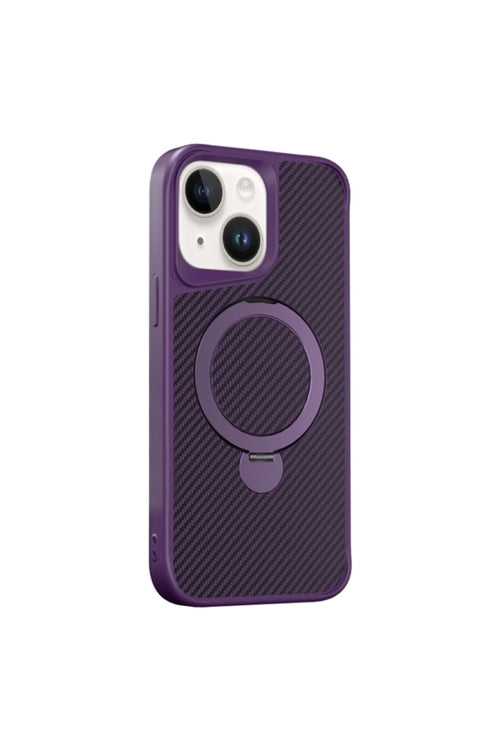 iPhone 14 Plus Case Carbon Fiber with Magnet, 360 Rotating Stand,