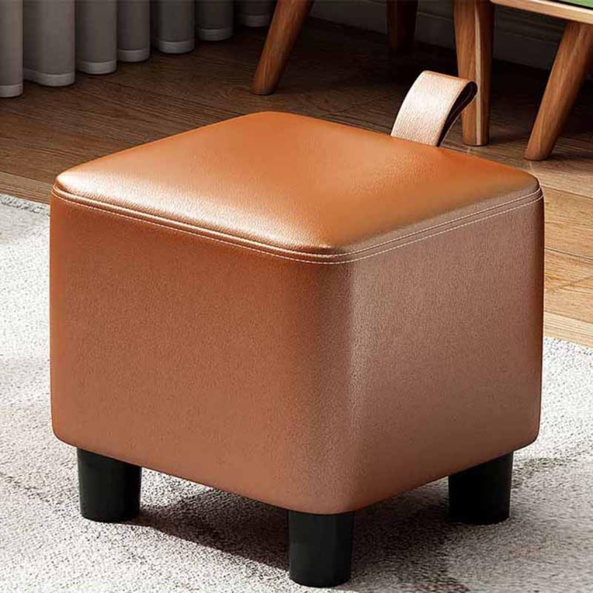 Brown PU Leather Square Ottoman Stool