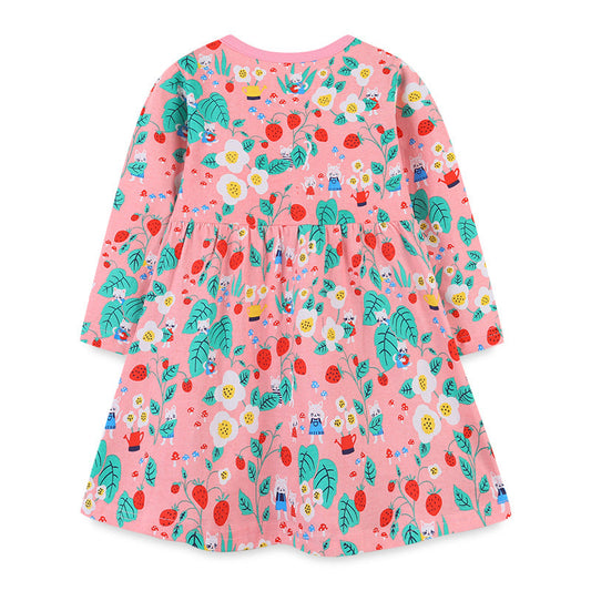 Baby Girl Floral Print Pattern Long Sleeve Sweet Dress In Autumn