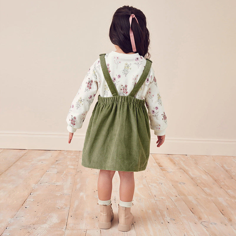 Floral Pattern Hoodie & Strap Dress Fashion Sets