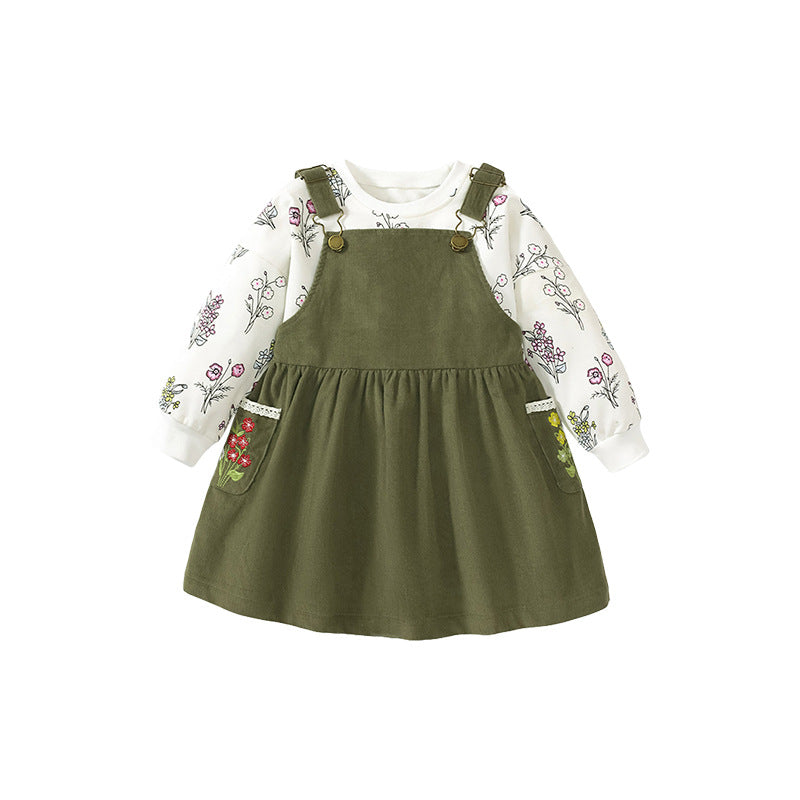 Floral Pattern Hoodie & Strap Dress Fashion Sets